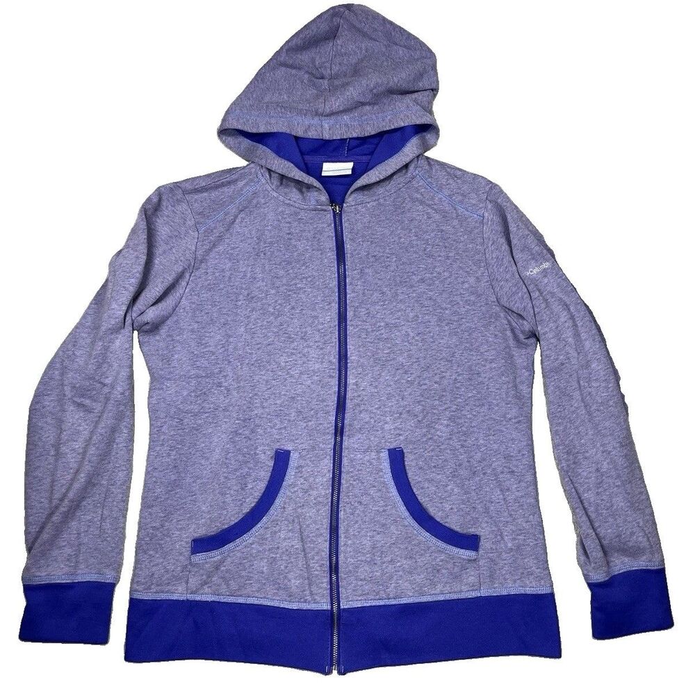 Columbia Womens Large Purple Blue Knit Hooded Full Zip Hoodie Sweatshirt Active